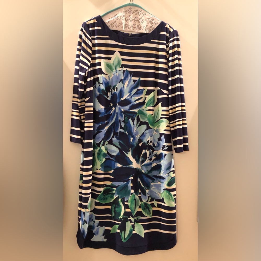Vince Camuto Striped Floral 3/4 Sleeve Sheath Dress